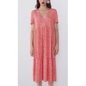 Zara Red Floral Midi Dress
